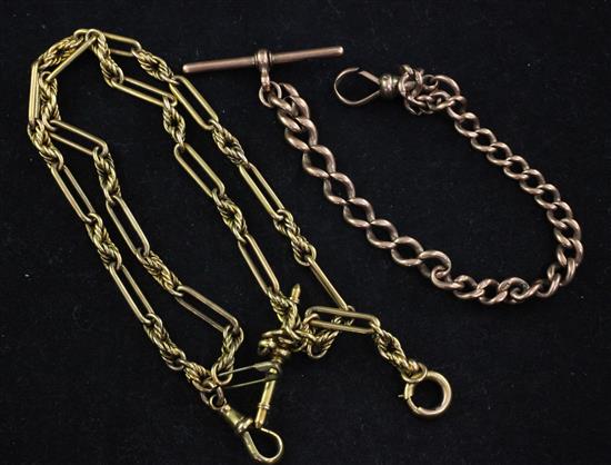 An Edwardian 15ct gold Albert and a similar 9ct gold curb link Albert,